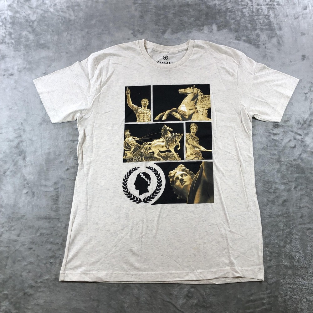 Caesars Shirt Mens Large White Roman Statues Gold Graphic Tee Caesars Palace